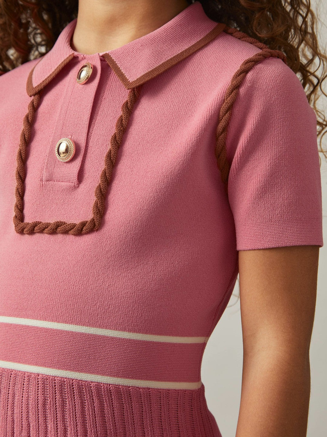 3-9 yrs Twist-Piped Knitted Dress in Pink