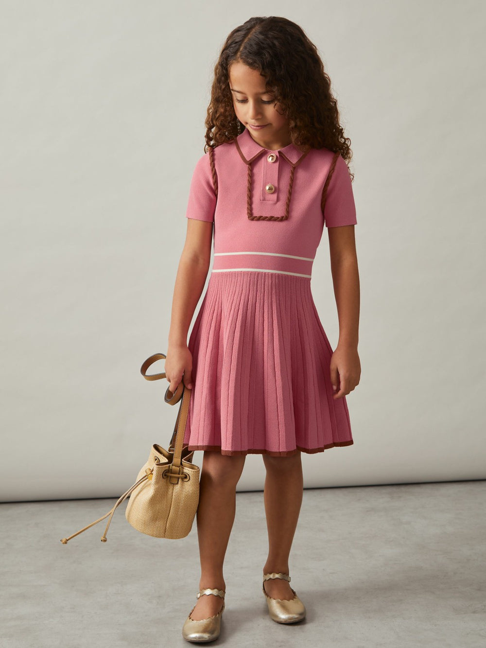 3-9 yrs Twist-Piped Knitted Dress in Pink