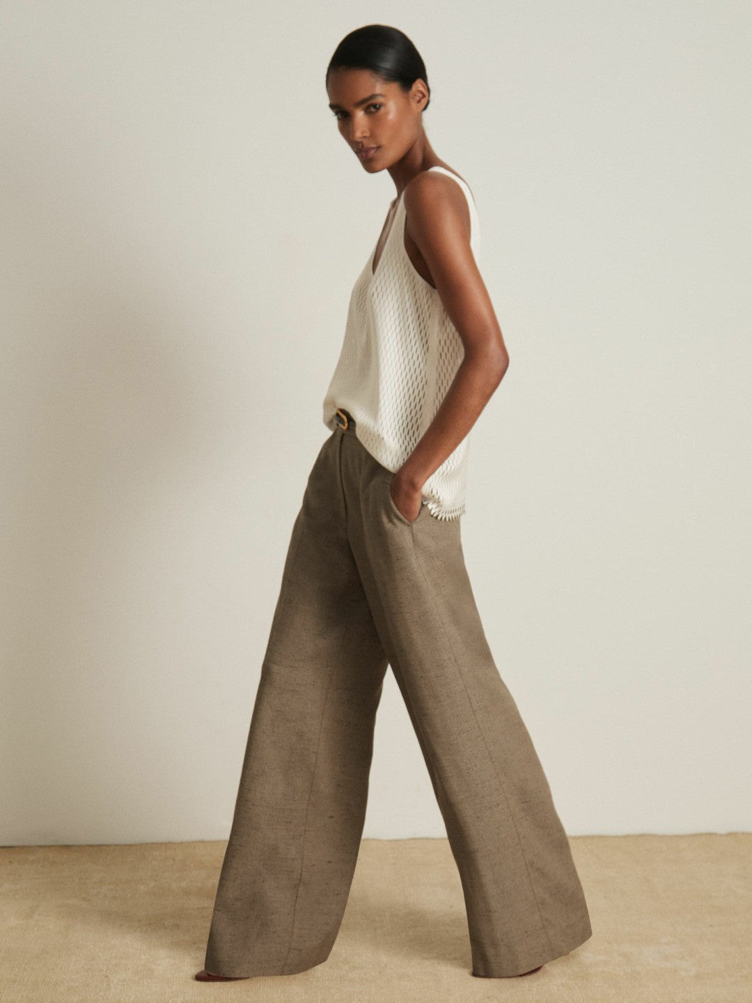 Atelier Laser-Cut Vest Top in Cream