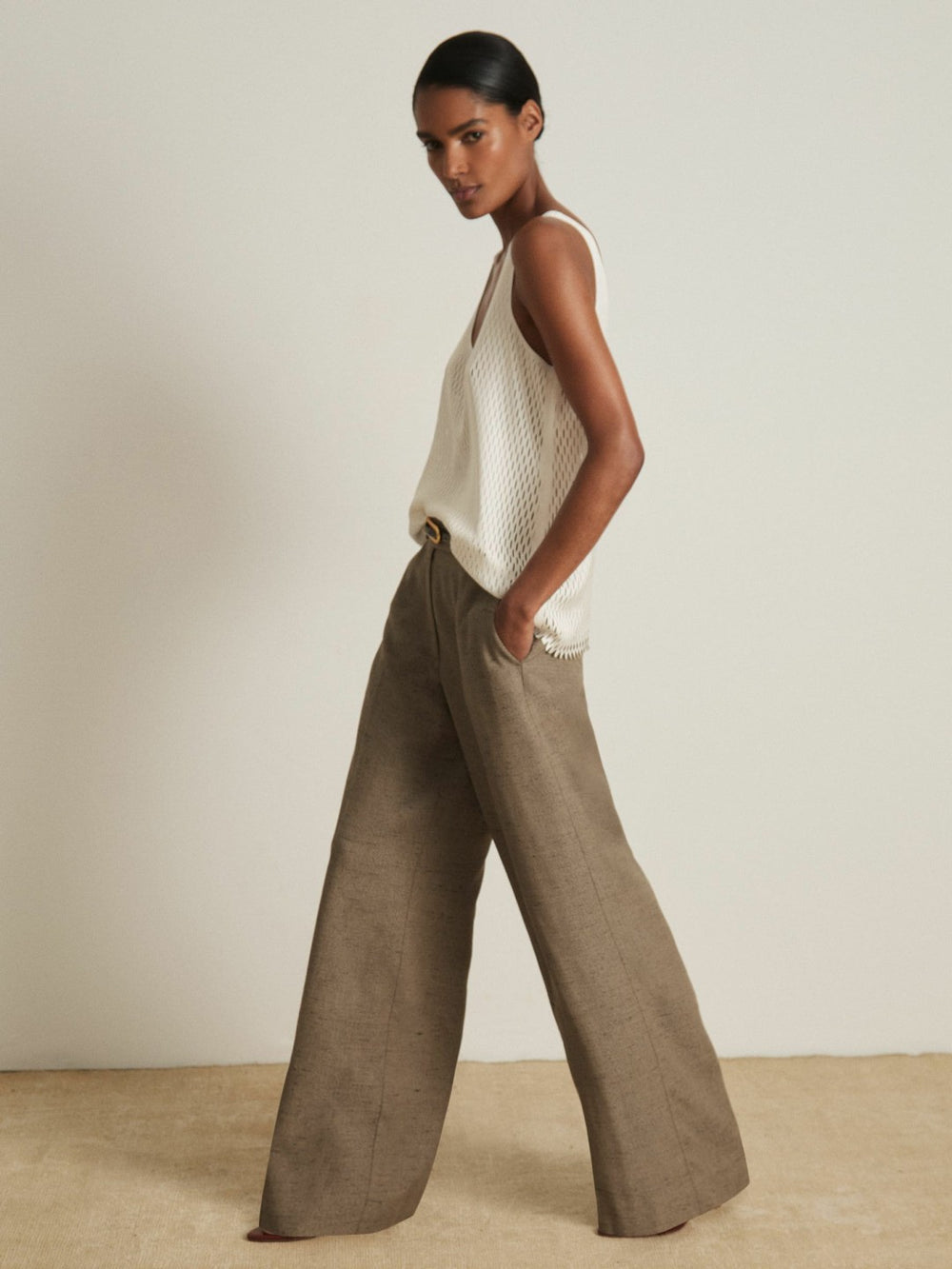 Atelier Laser-Cut Vest Top in Cream