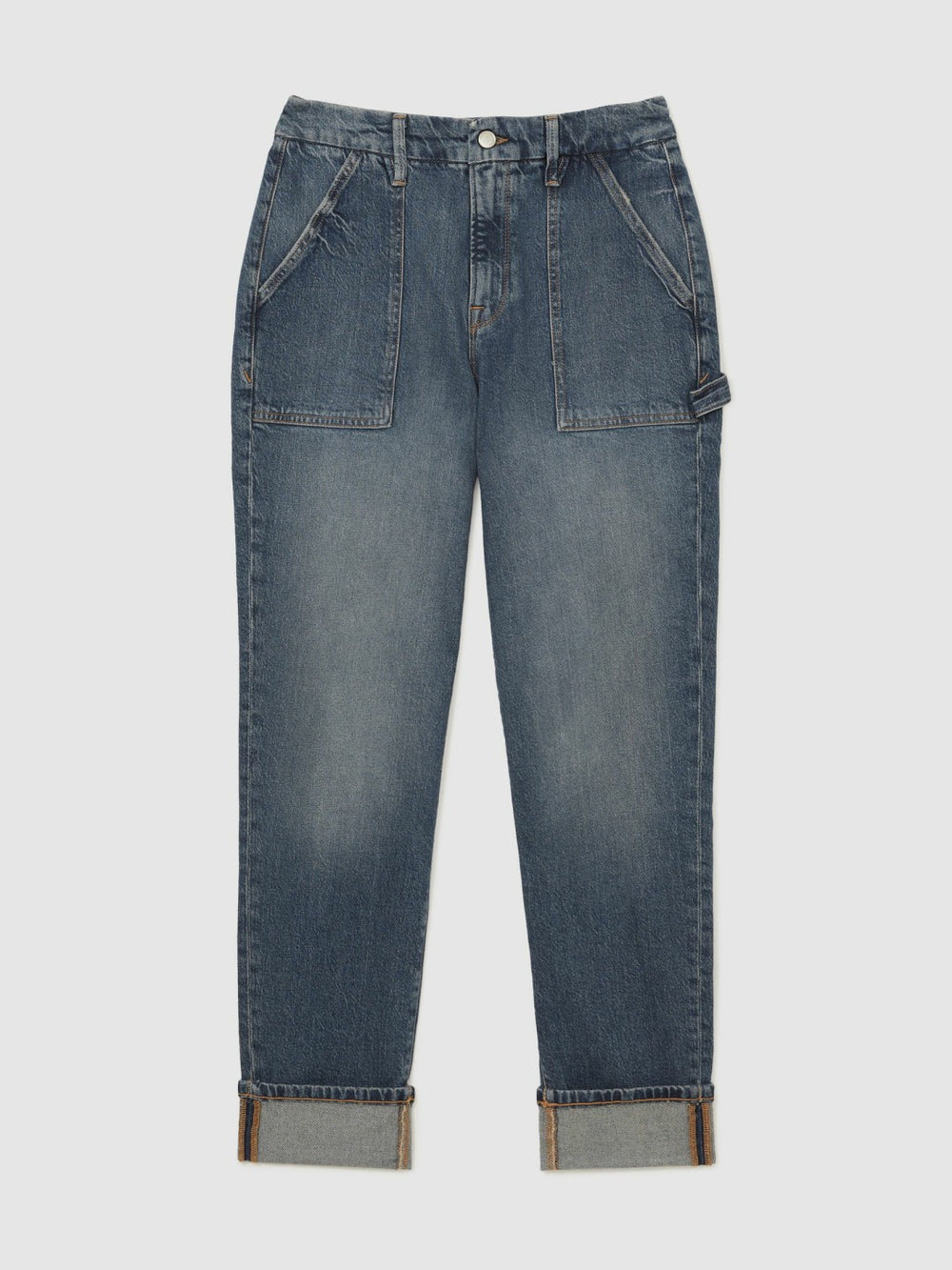 Good American Cuffed Straight-Leg Jeans in Indigo