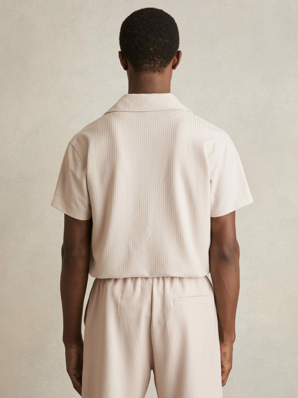 Textured-Knit Cuban-Collar Shirt in Champagne