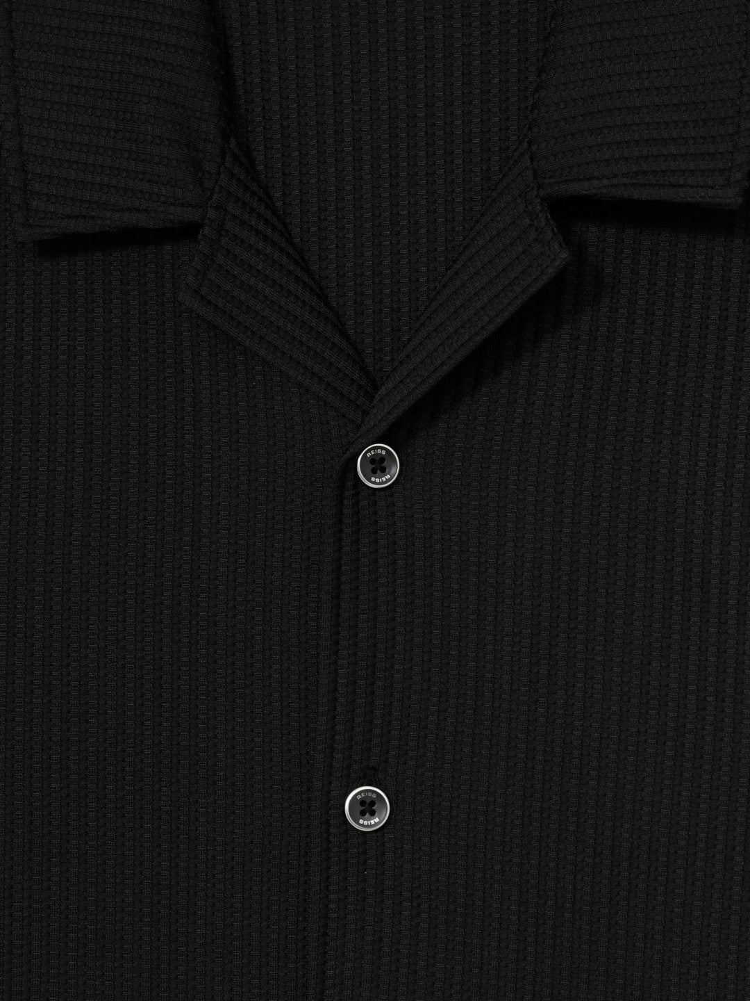 Textured-Knit Cuban-Collar Shirt in Black
