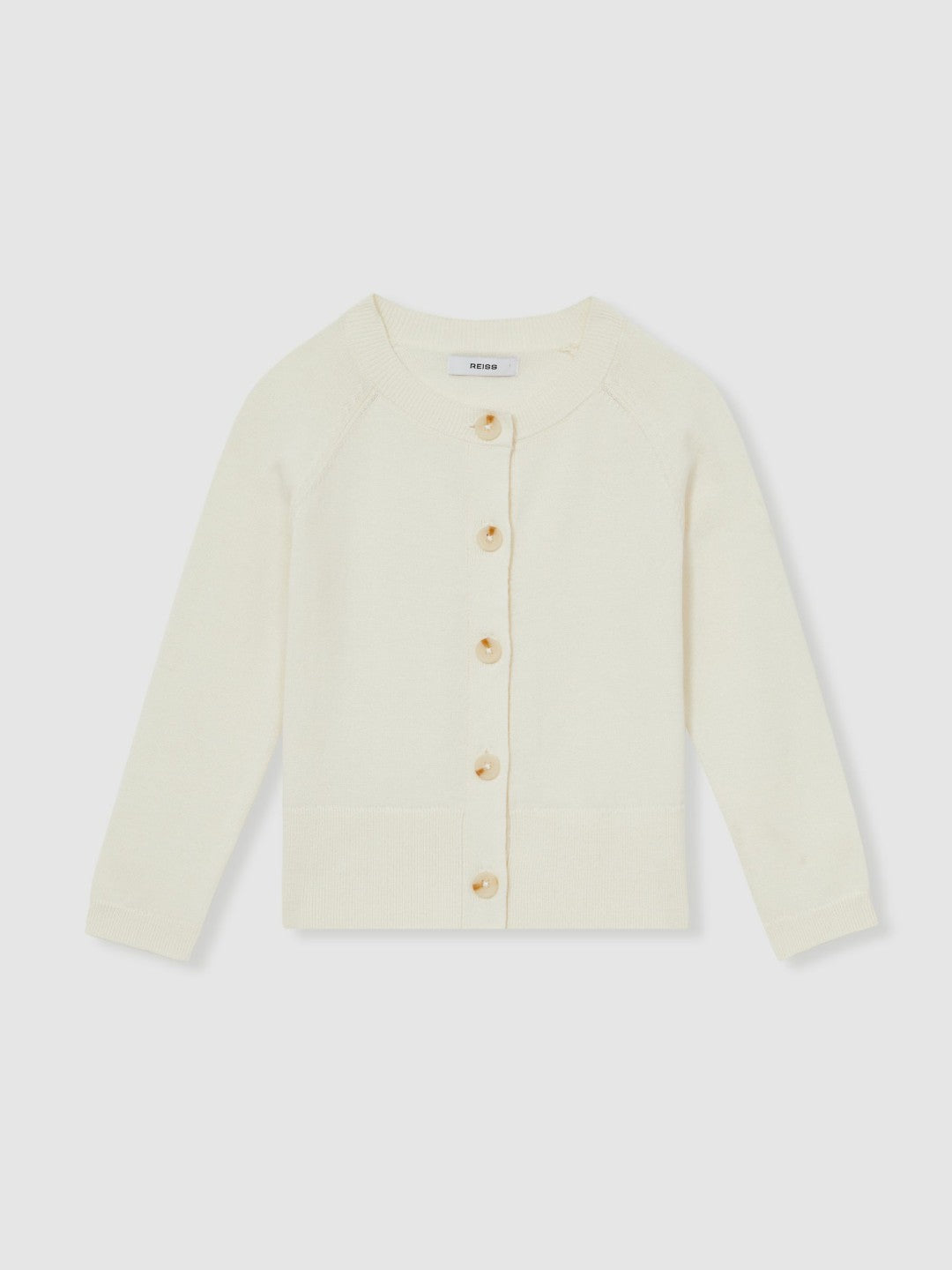 13-14 yrs Cotton Crew-Neck Cardigan in Ivory