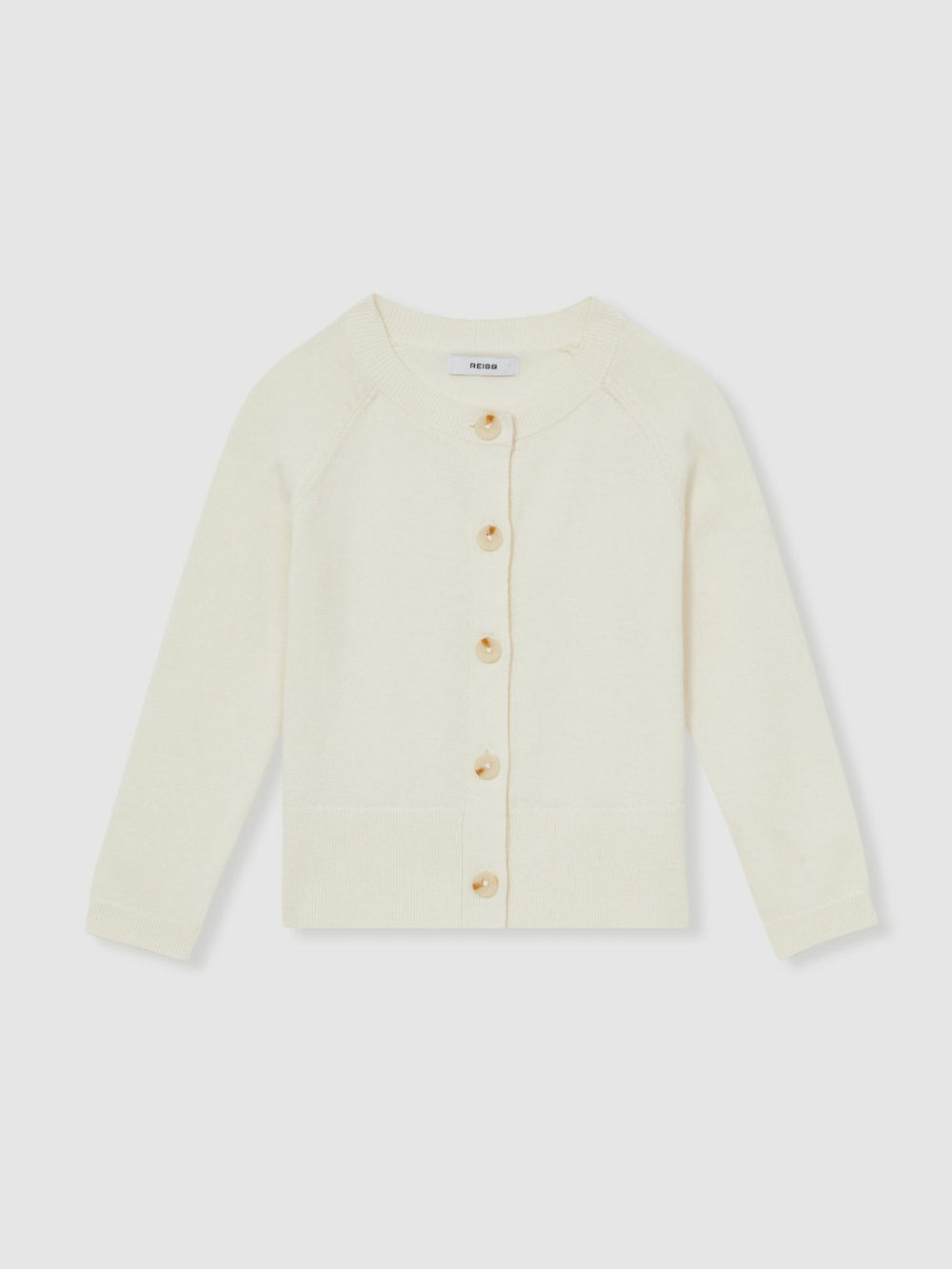 13-14 yrs Cotton Crew-Neck Cardigan in Ivory