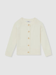 13-14 yrs Cotton Crew-Neck Cardigan in Ivory