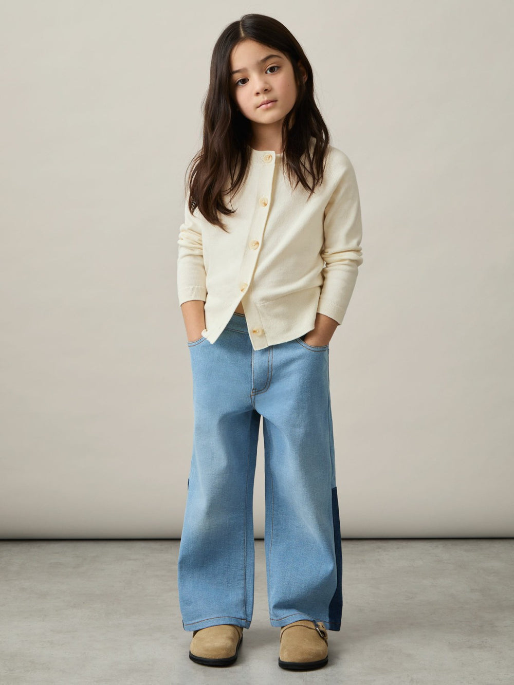 13-14 yrs Cotton Crew-Neck Cardigan in Ivory