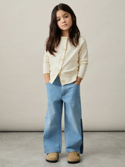 4-9 yrs Cotton Crew-Neck Cardigan in Ivory