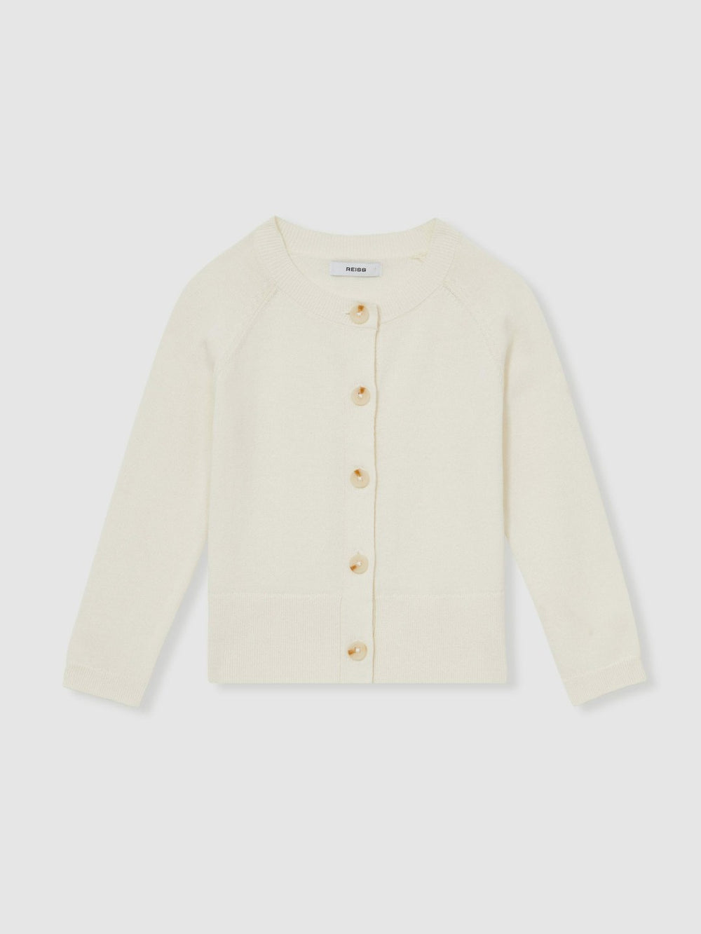 4-9 yrs Cotton Crew-Neck Cardigan in Ivory