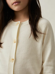 4-9 yrs Cotton Crew-Neck Cardigan in Ivory