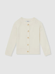 9-13 yrs Cotton Crew-Neck Cardigan in Ivory