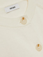 9-13 yrs Cotton Crew-Neck Cardigan in Ivory