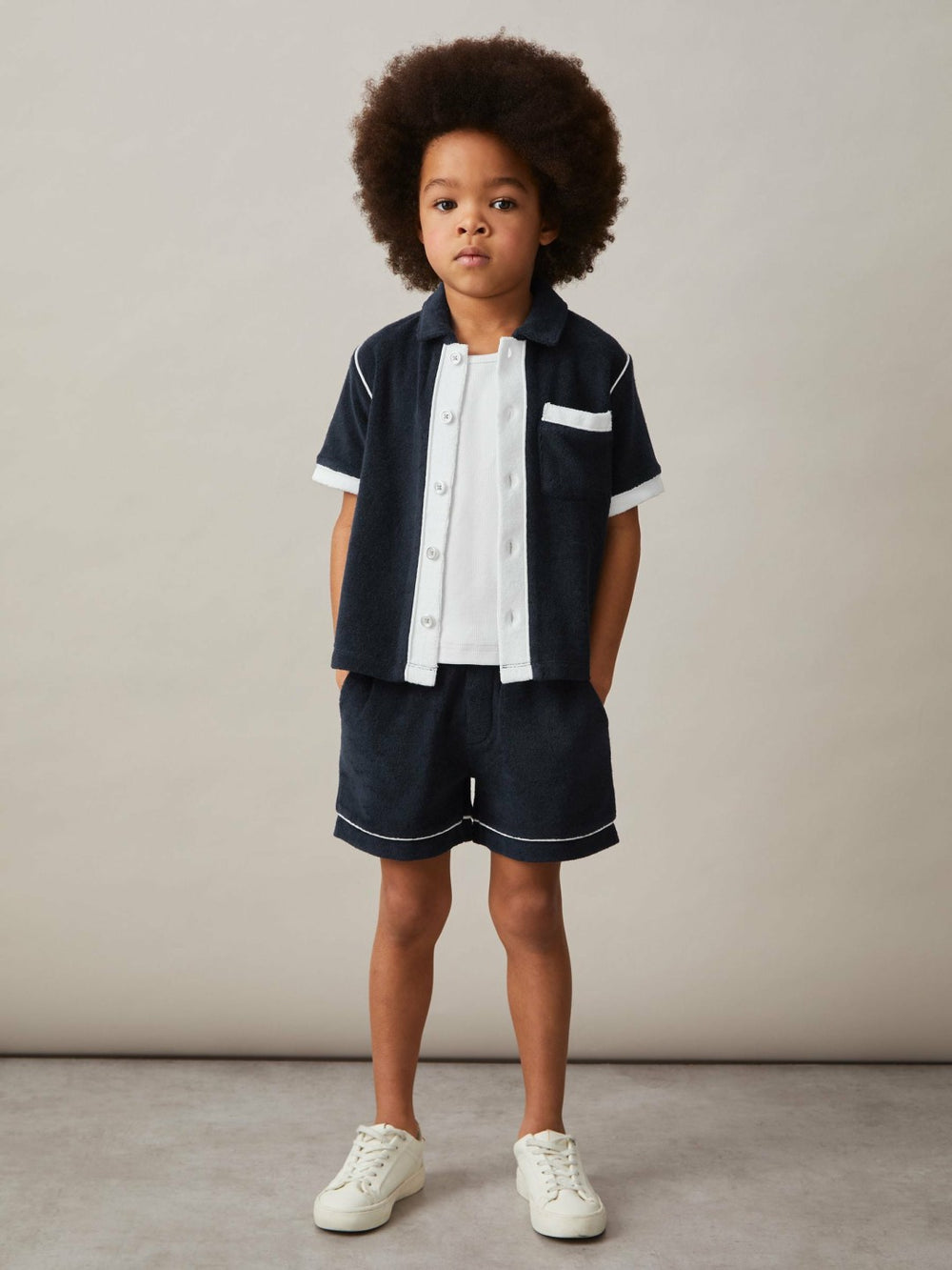 9-13 yrs Velour Colour-Block Shirt in Blue Multi