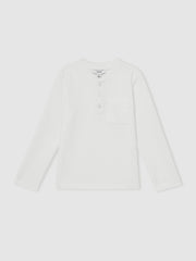 9-13 yrs Cotton-Blend Waffle Henley T-Shirt in White