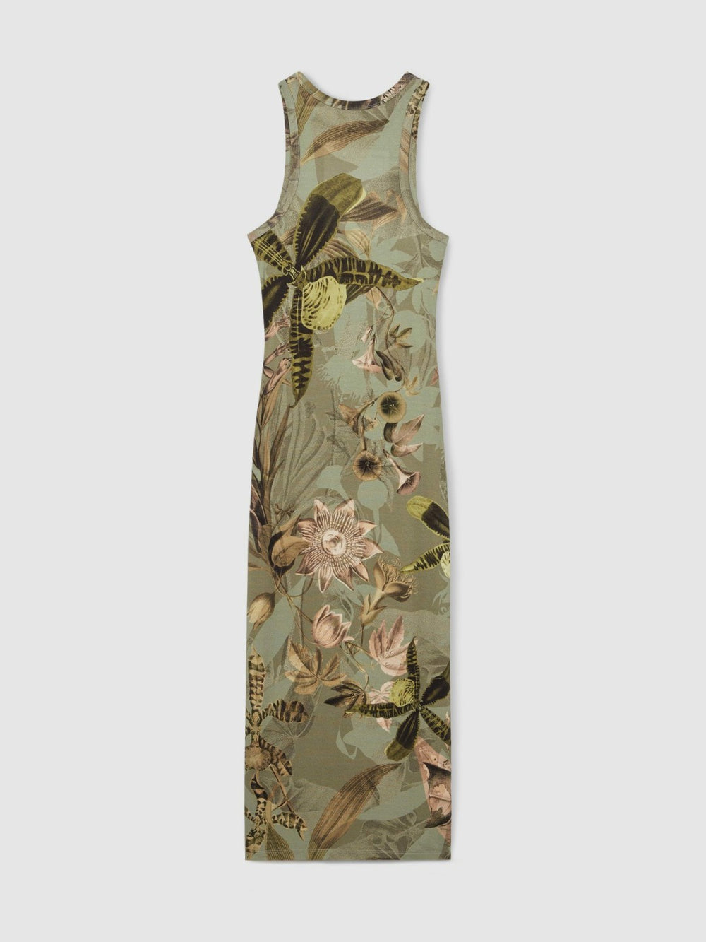 | NYBG Floral Ruched Jersey Dress in Khaki