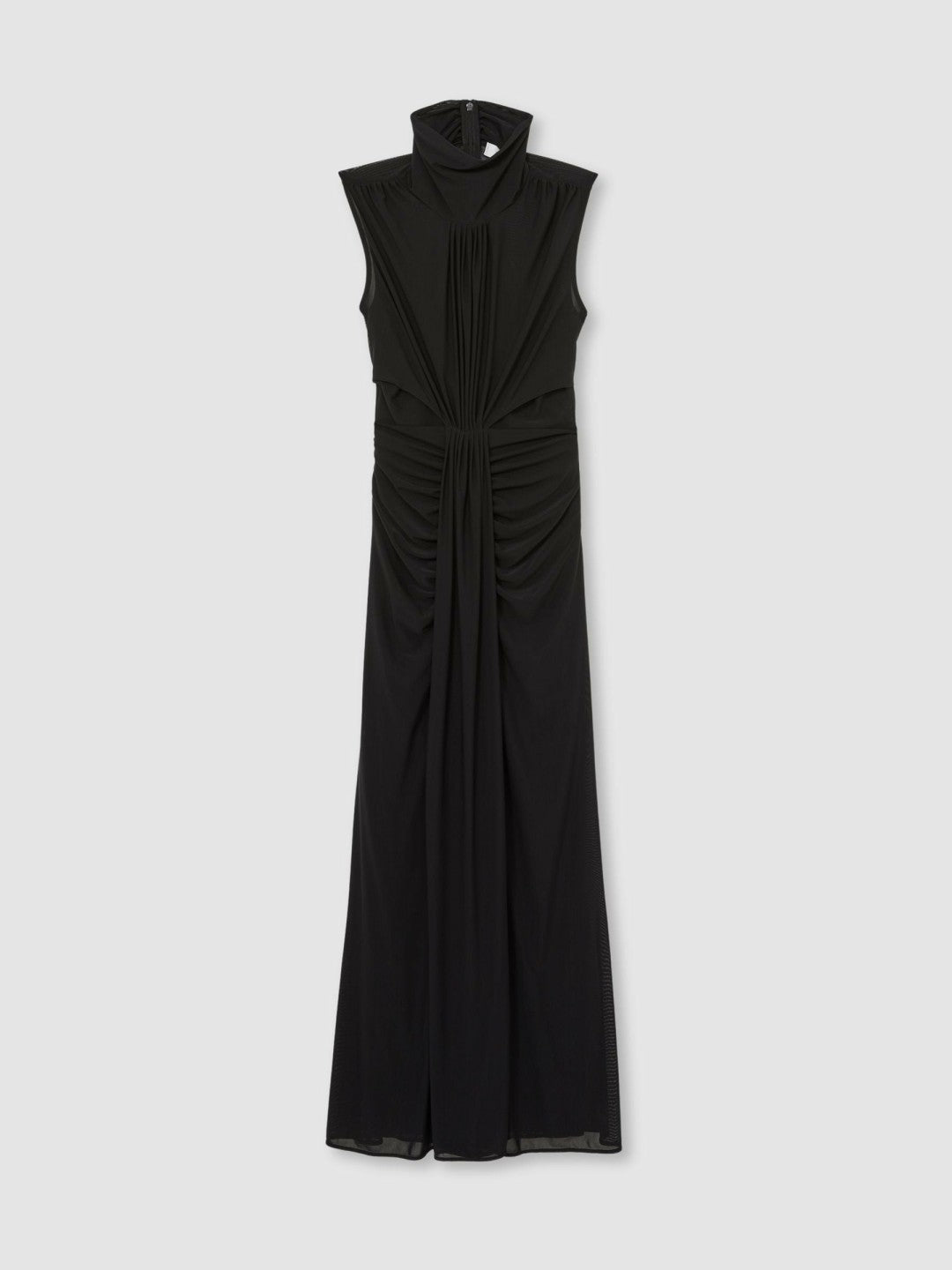 Sheer Ruched Maxi Dress in Black