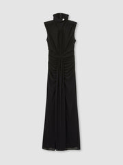 Sheer Ruched Maxi Dress in Black
