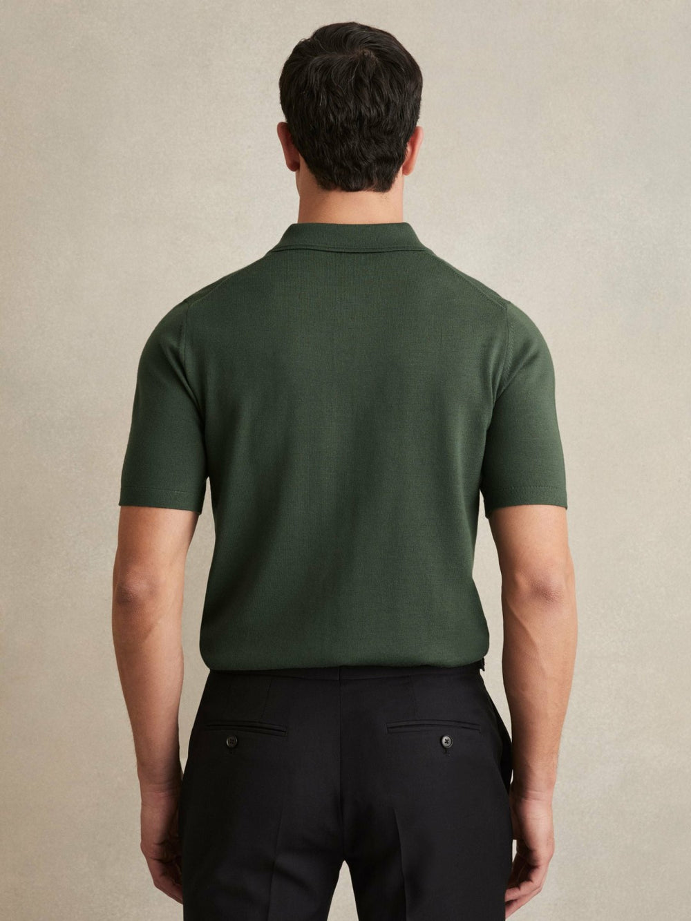Merino Wool Short-Sleeve Polo Shirt in Kale Green