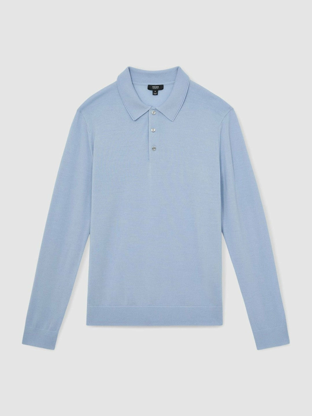 Merino Wool Long-Sleeve Polo Shirt in Soft Blue