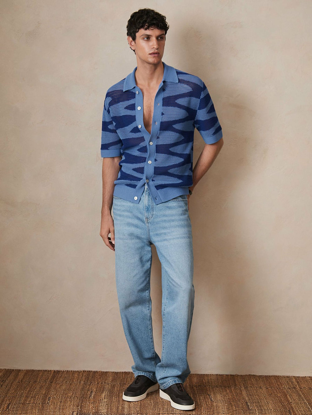 | Ché Wave Crochet Shirt in Blue