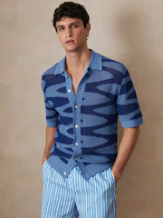 | Ché Wave Crochet Shirt in Blue