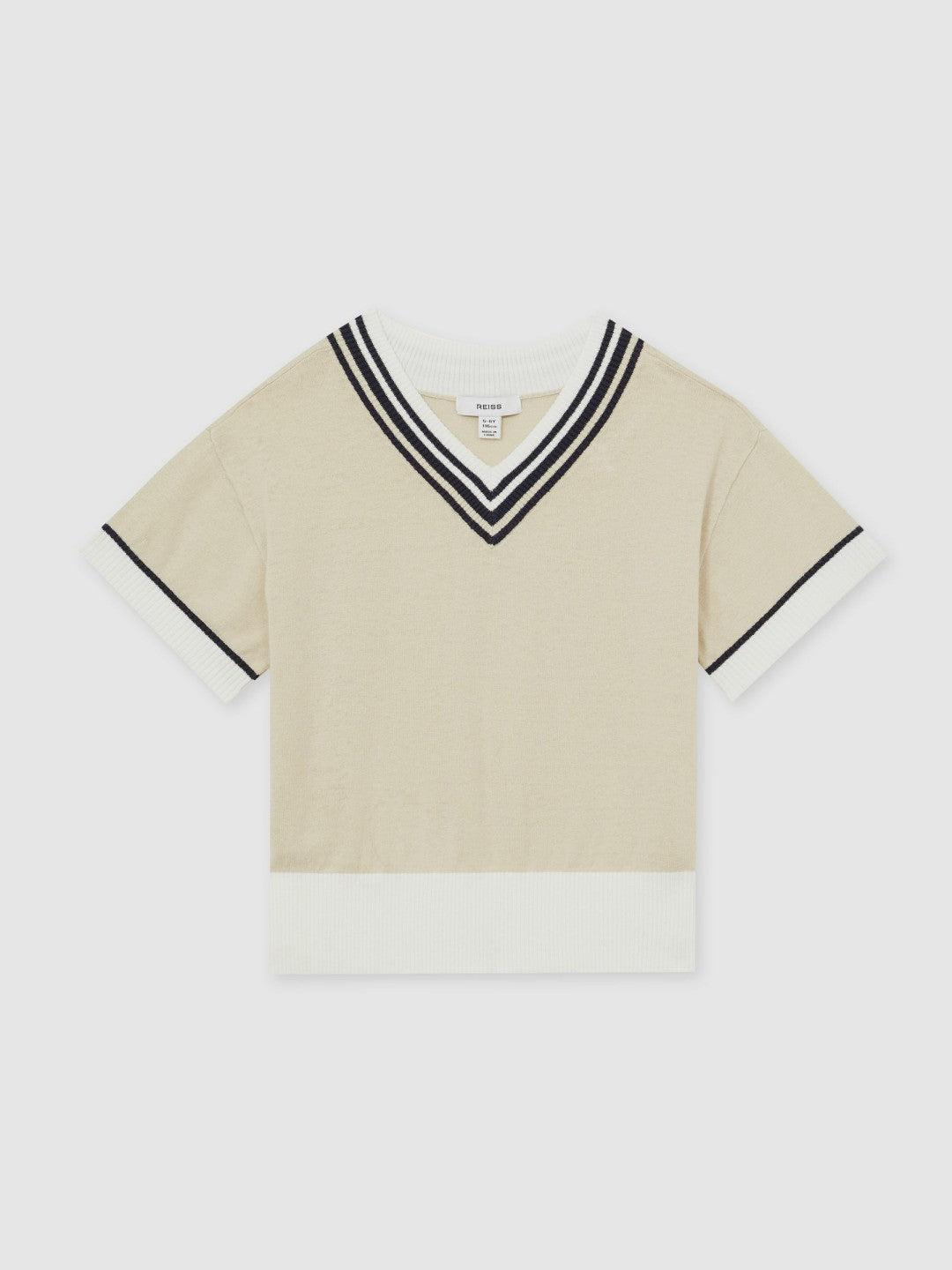 4-9 yrs Cotton-Linen Knit V-Neck Cricket Top in Neutral