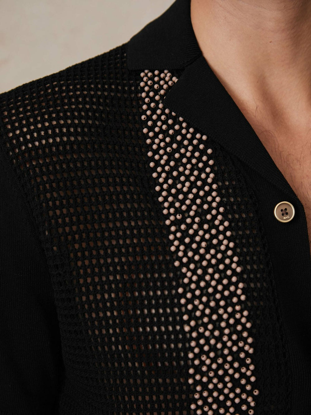 | Ché Beaded Crochet Shirt in Black