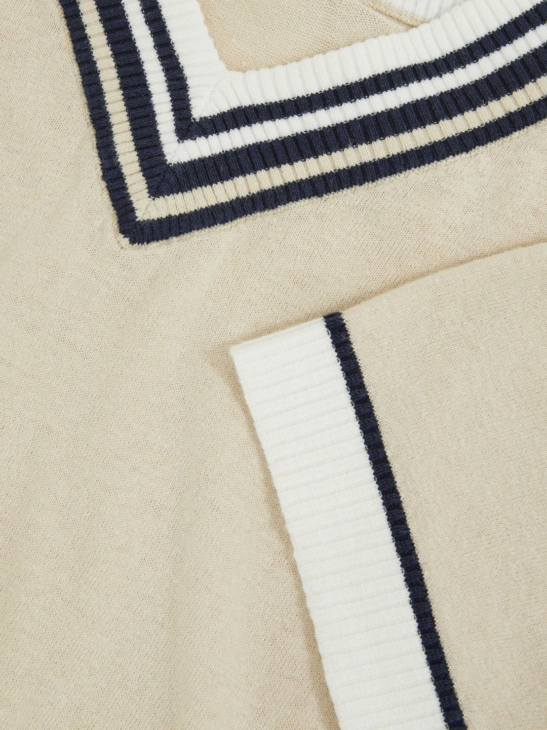 13-14 yrs Cotton-Linen Knit V-Neck Cricket Top in Neutral