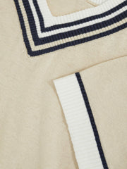 13-14 yrs Cotton-Linen Knit V-Neck Cricket Top in Neutral