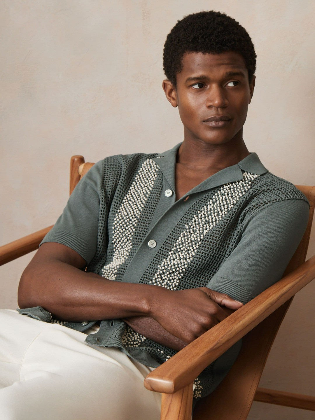 | Ché Beaded Crochet Shirt in Sage