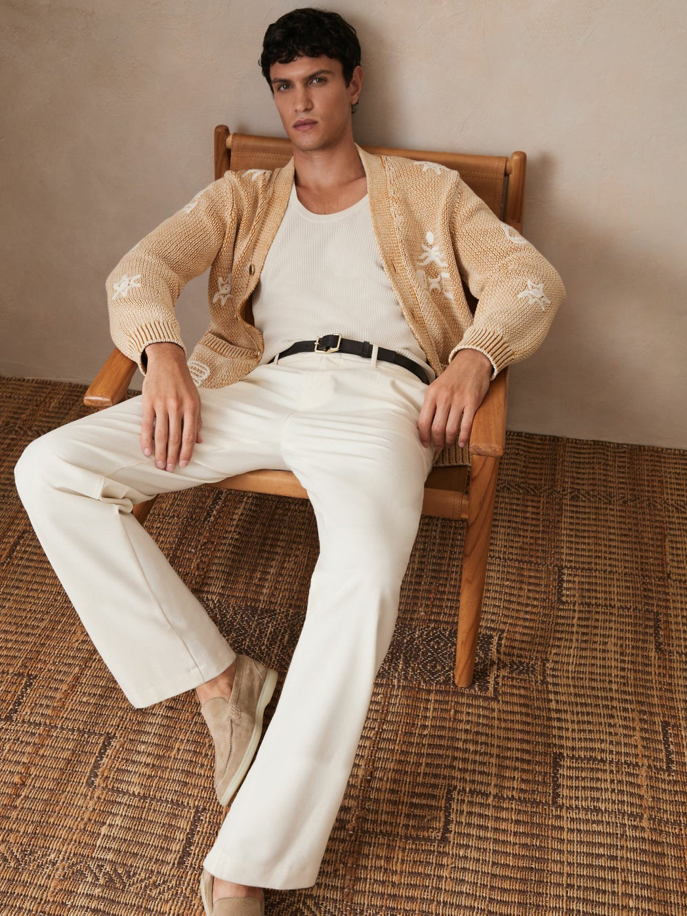 | Ché Motif-Embroidered Cardigan in Camel