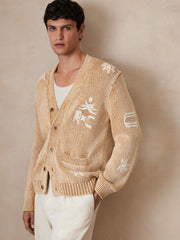 | Ché Motif-Embroidered Cardigan in Camel