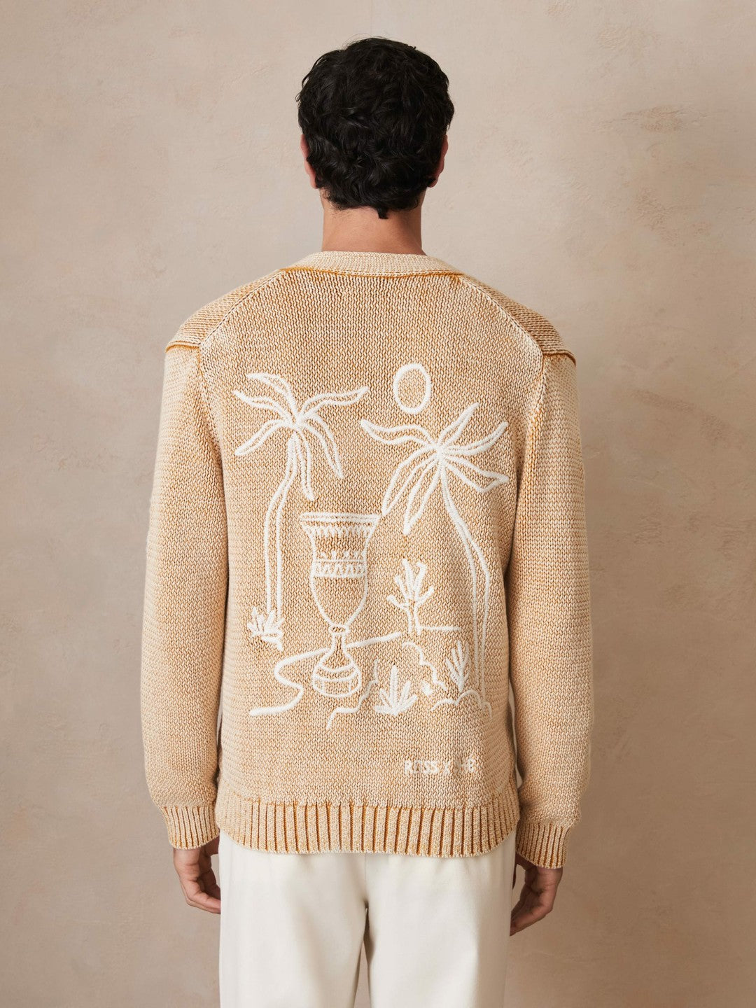 | Ché Motif-Embroidered Cardigan in Camel