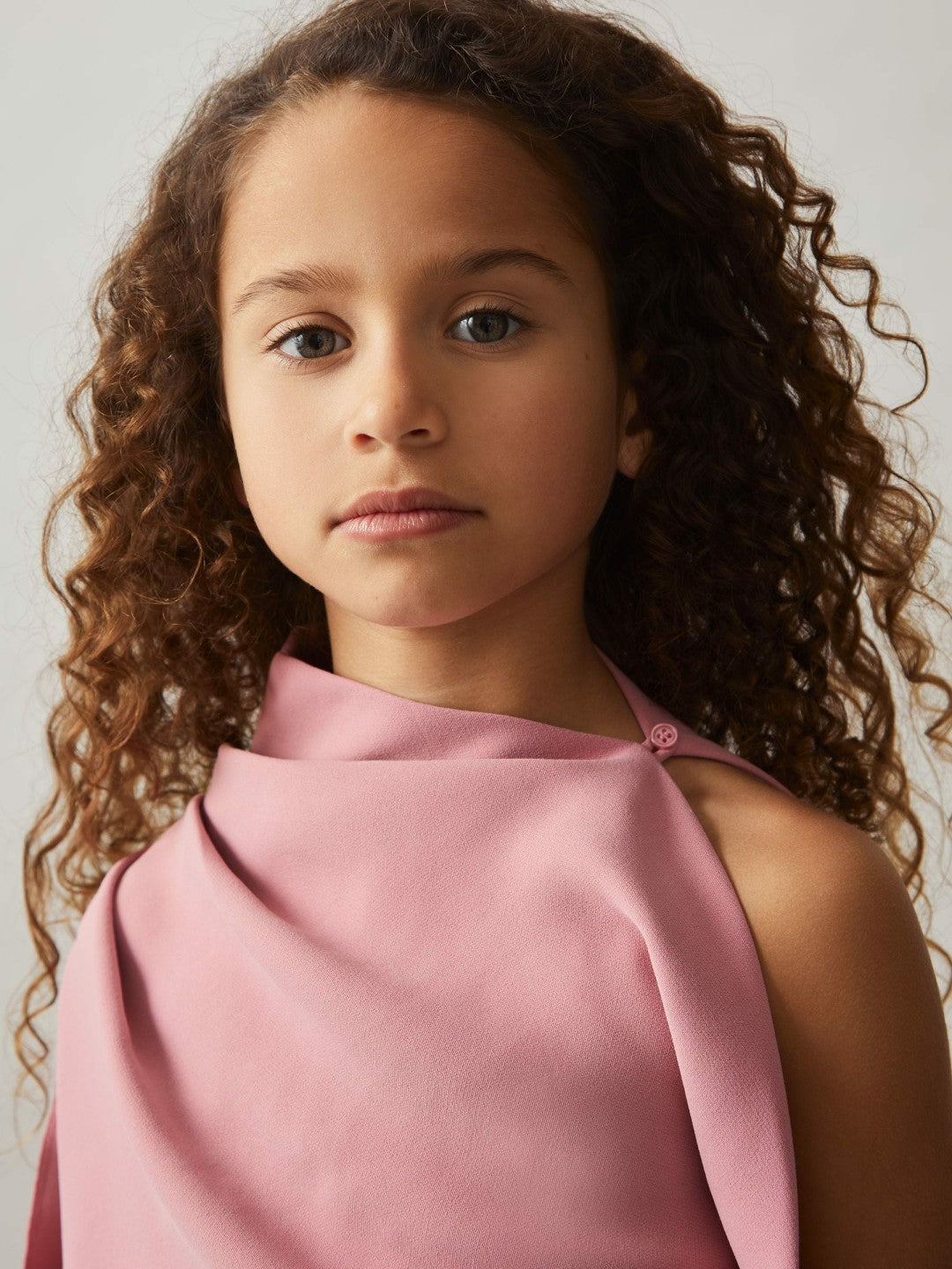 9-13 yrs One-Shoulder Draped Dress in Pink