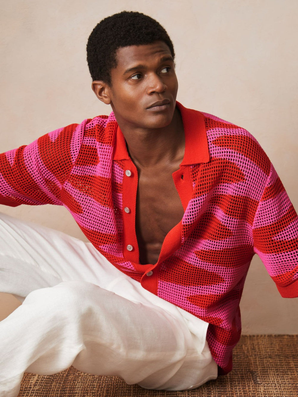 | Ché Wave Crochet Shirt in Pink