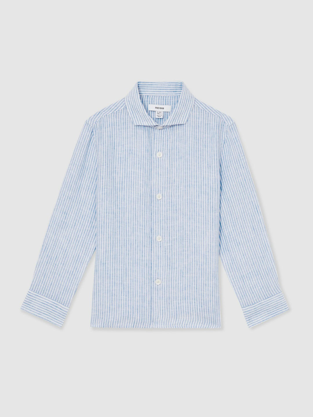 13-14 yrs Linen Cutaway Collar Shirt in Blue/White Stripe