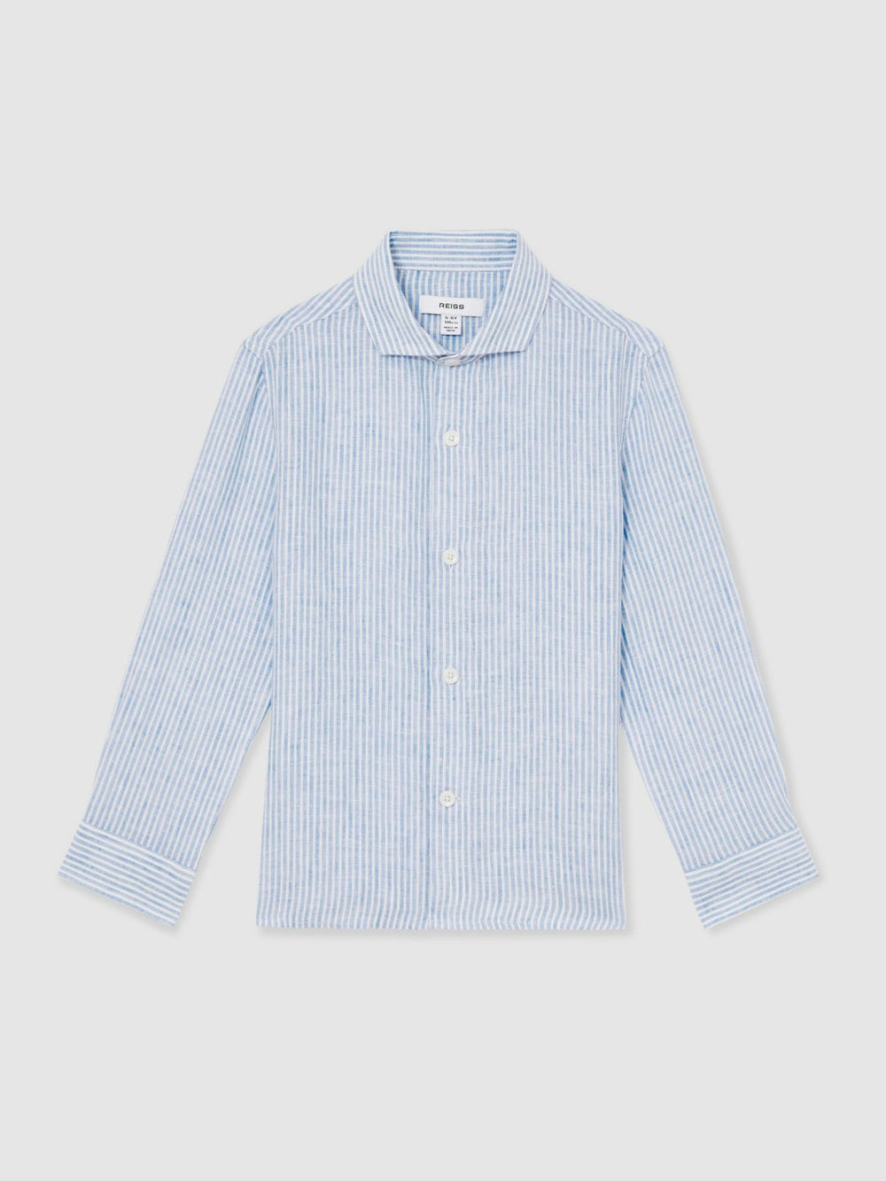 13-14 yrs Linen Cutaway Collar Shirt in Blue/White Stripe
