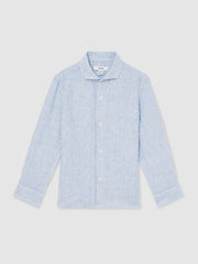 13-14 yrs Linen Cutaway Collar Shirt in Blue/White Stripe