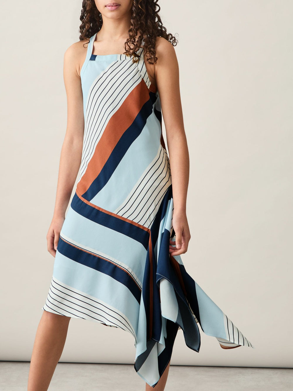 9-13 yrs Stripe-Print Handkerchief Dress in Blue Print