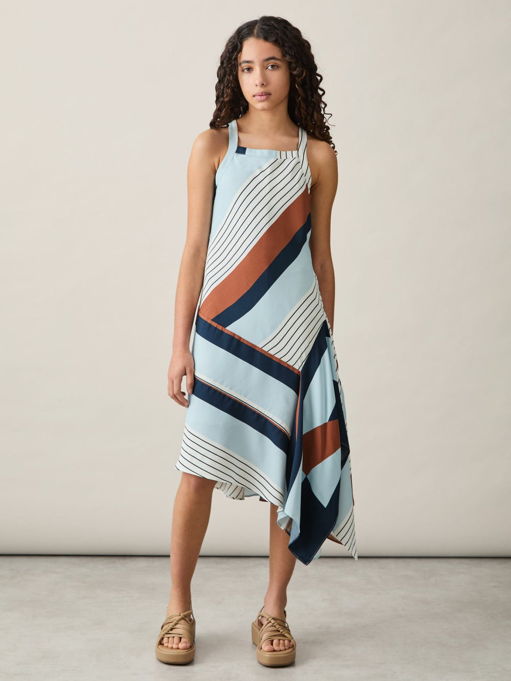 9-13 yrs Stripe-Print Handkerchief Dress in Blue Print