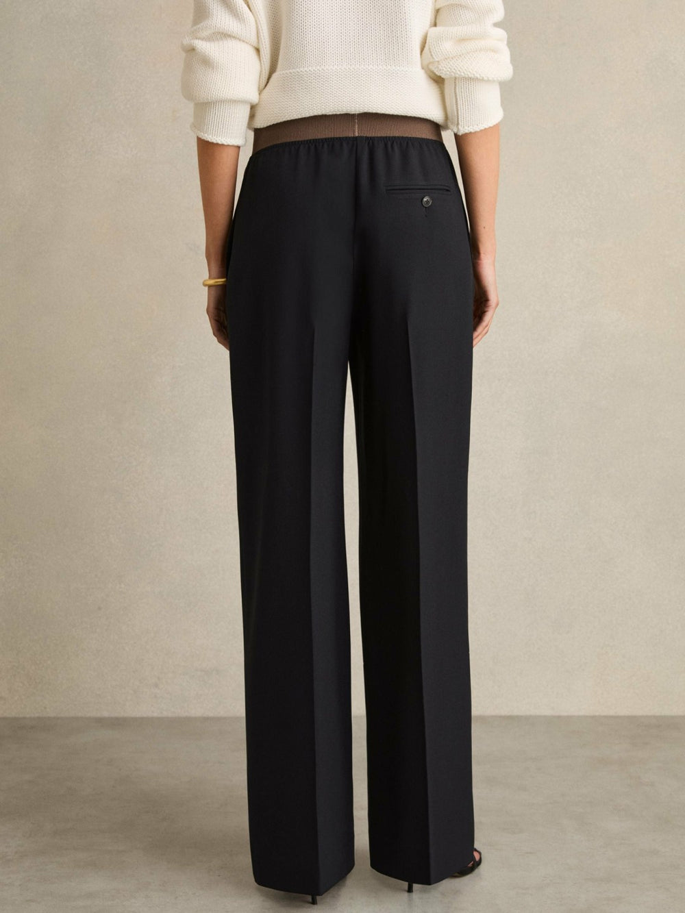 Petite Wide-Leg Elasticated-Waist Trousers in Navy