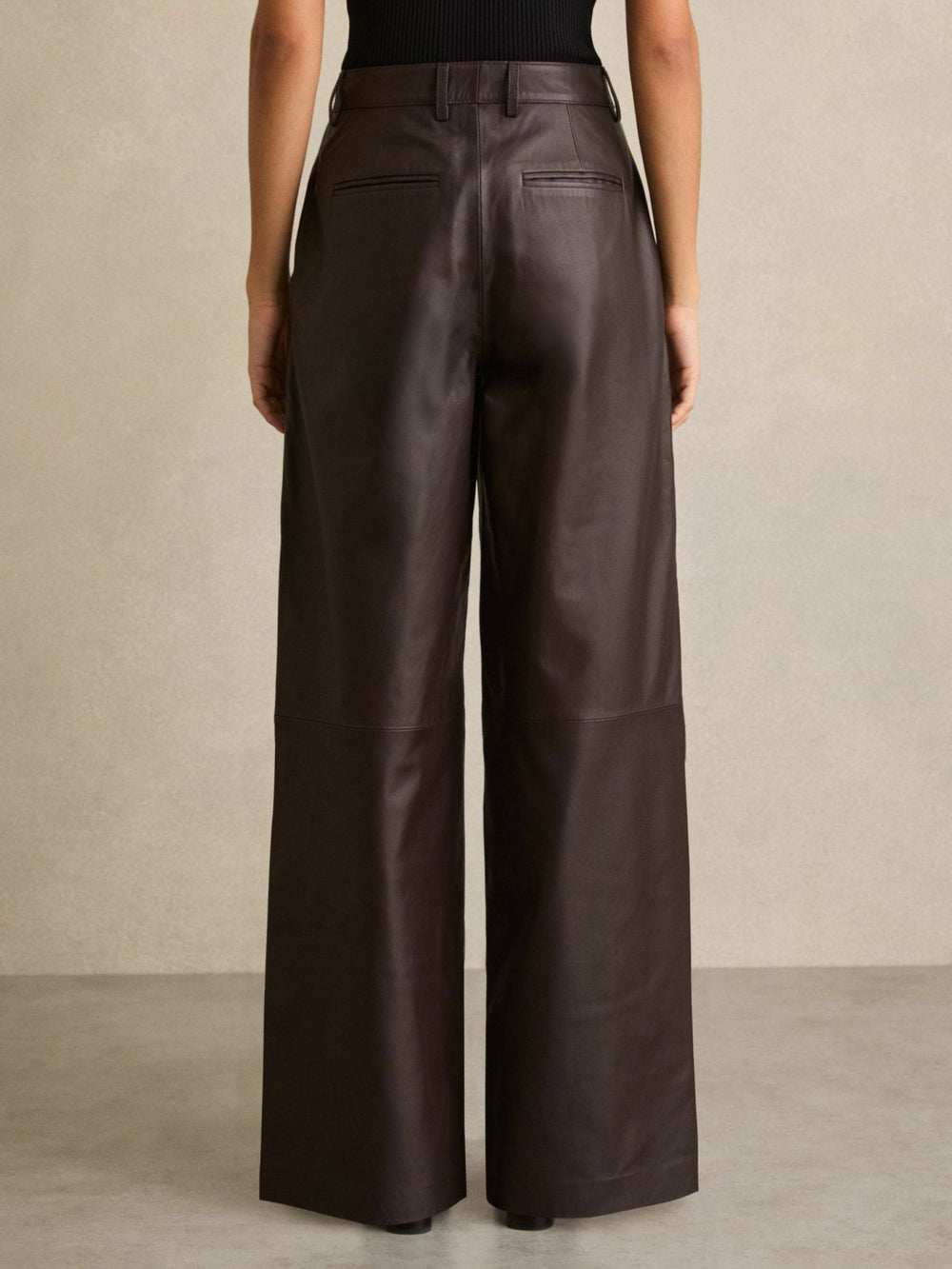 Petite Leather Wide Leg Trousers in Chocolate