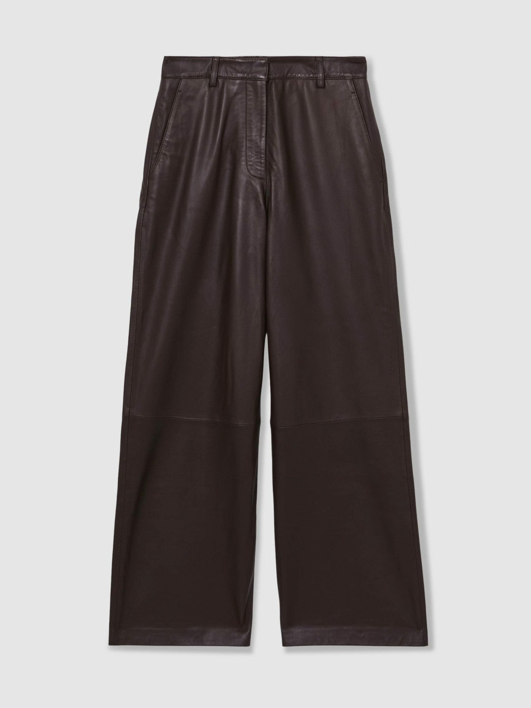 Leather Wide Leg Trousers in Chocolate