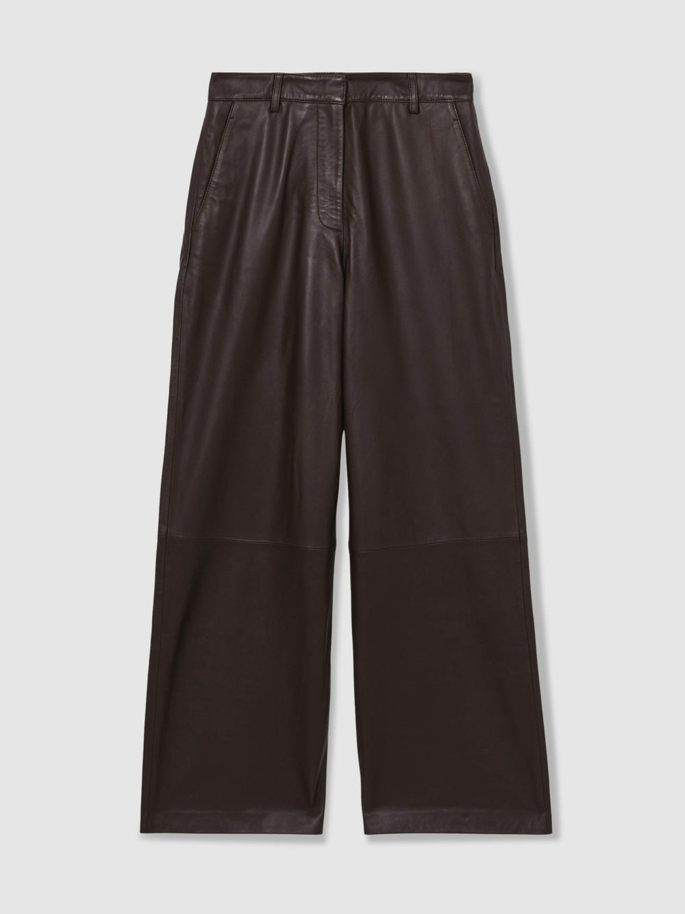 Leather Wide Leg Trousers in Chocolate