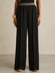 Wide-Leg Elasticated-Waist Trousers in Black