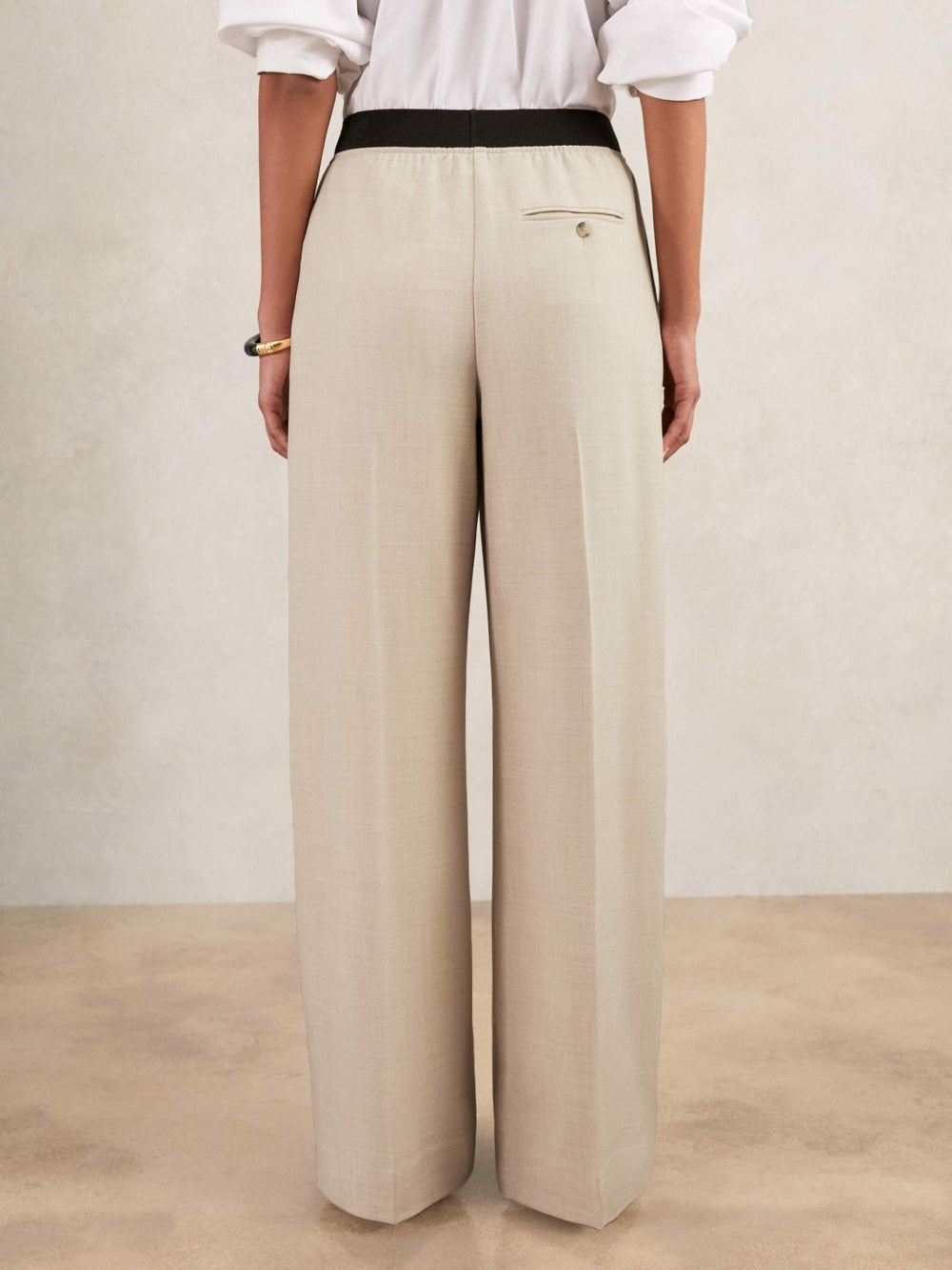 Wide-Leg Elasticated-Waist Trousers in Neutral