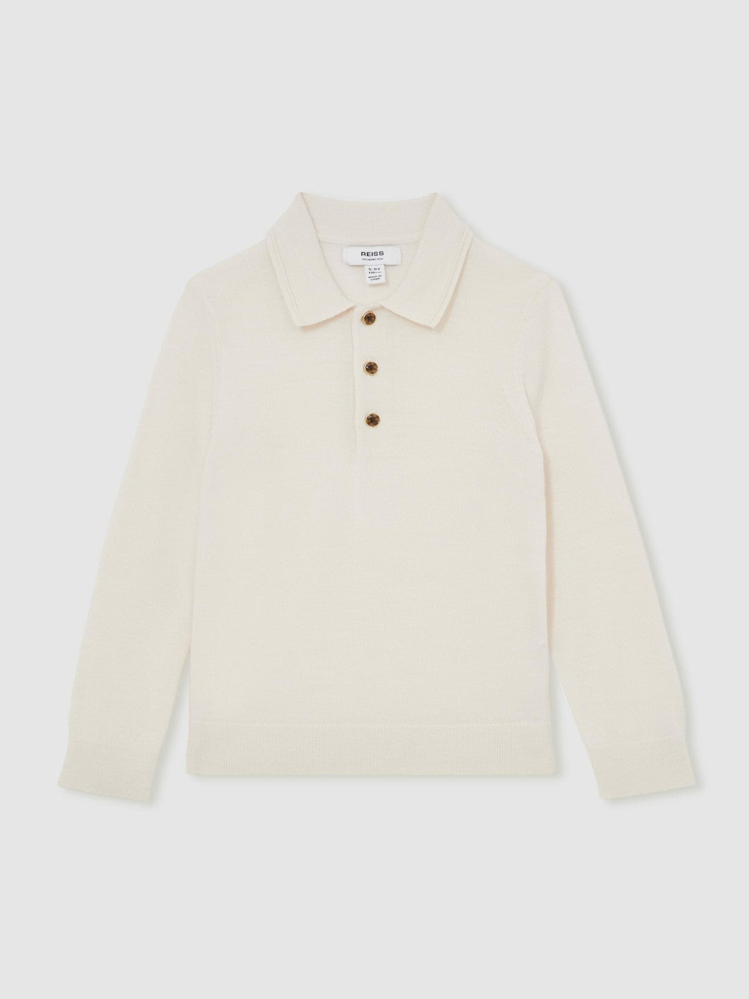 9-13 yrs Merino Wool Long-Sleeve Polo Shirt in Snow
