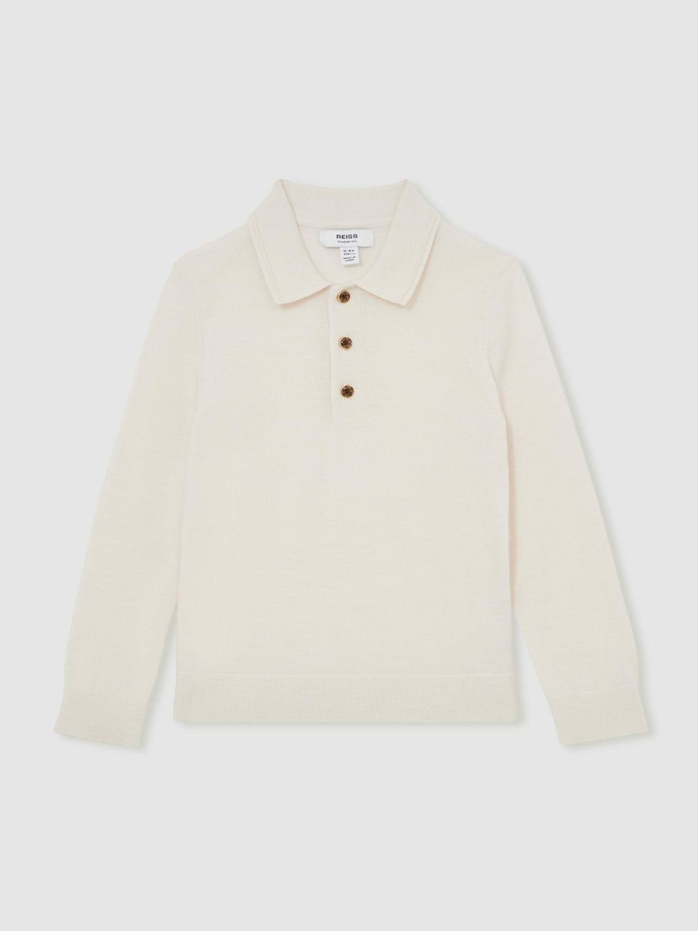 4-9 yrs Merino Wool Long-Sleeve Polo Shirt in Snow
