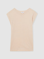 Linen Cap-Sleeve T-Shirt in Peach