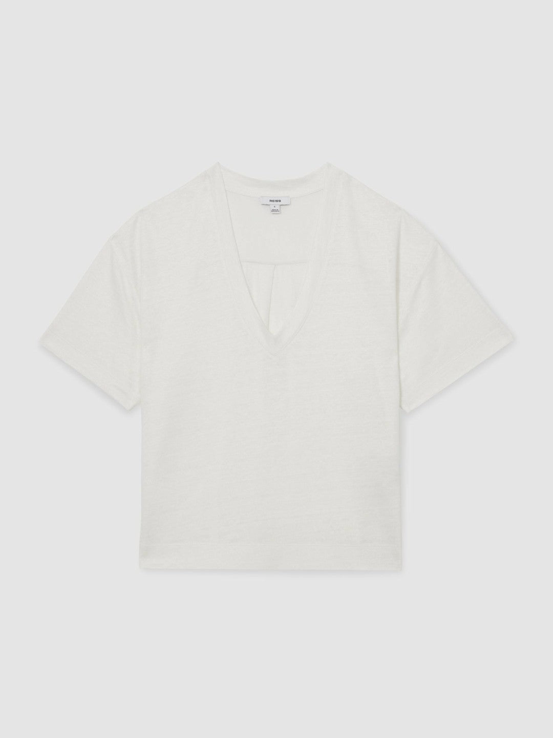 Linen V-Neck T-Shirt in White